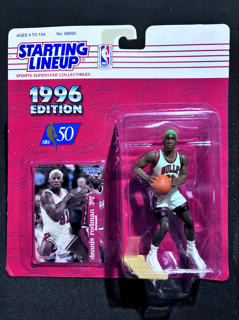 1996 Kenner Starting Lineup, NBA 50th, Dennis Rodman Card and Action Figure, Bulls, Unopened
