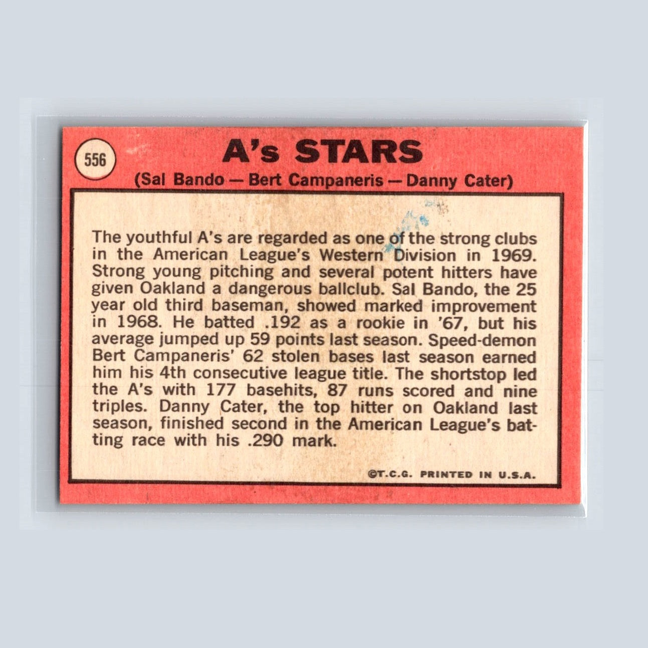 1969 Topps A's Stars Sal Bando / Bert Campaneris / Danny Cater , #556