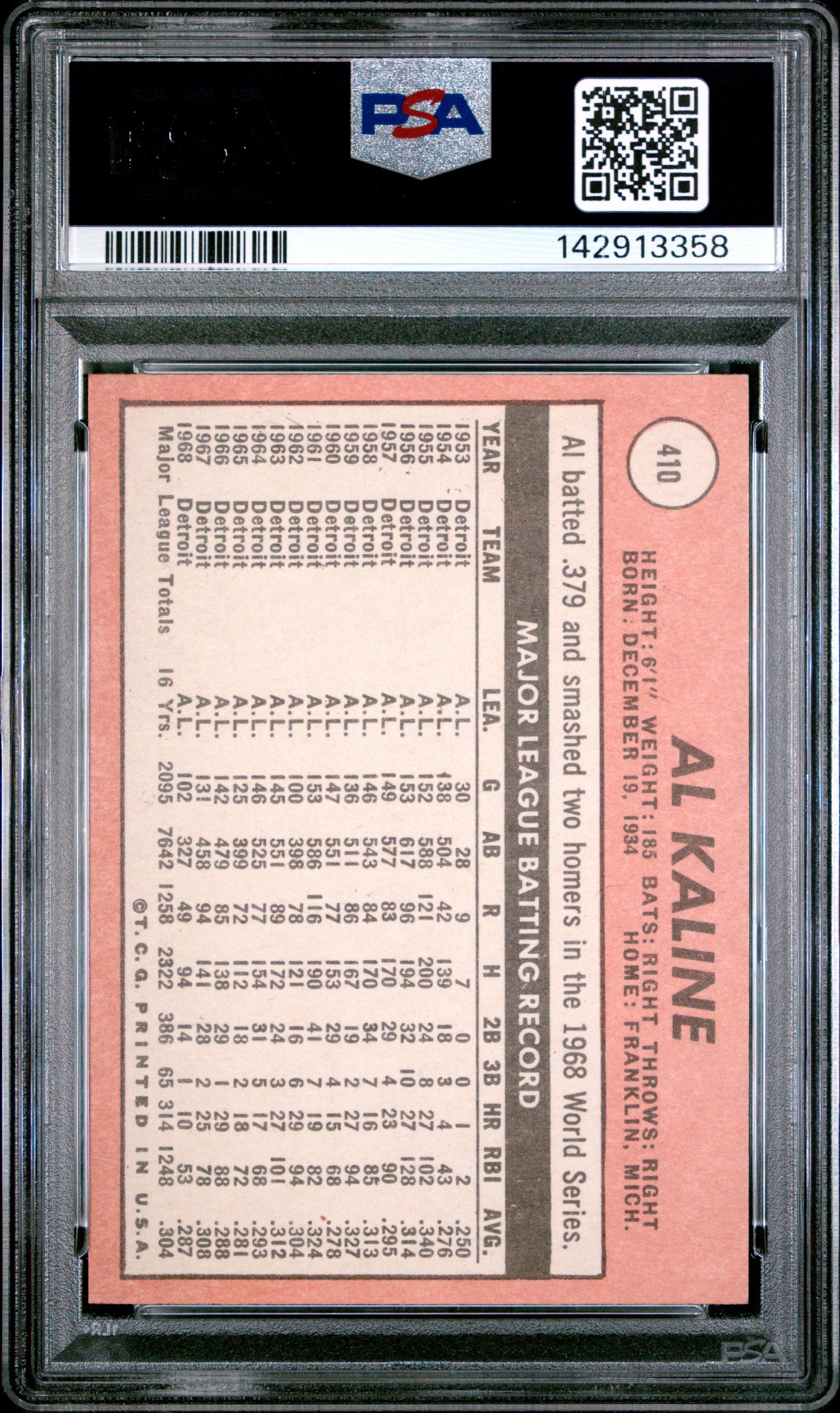 1969 Topps Al Kaline, #410, PSA 5