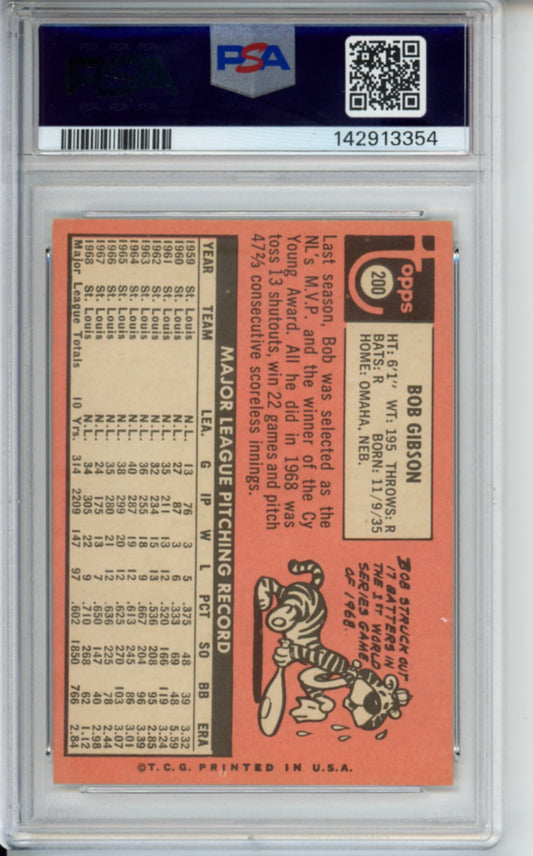 1969 Topps Bob Gibson, #200, PSA 6