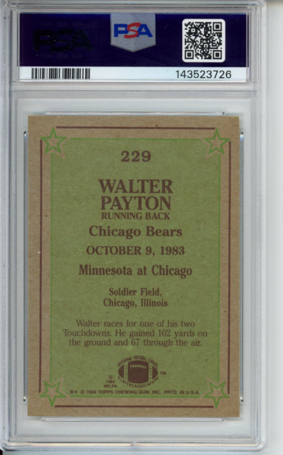 1984 Topps Walter Payton, #229, PSA 7