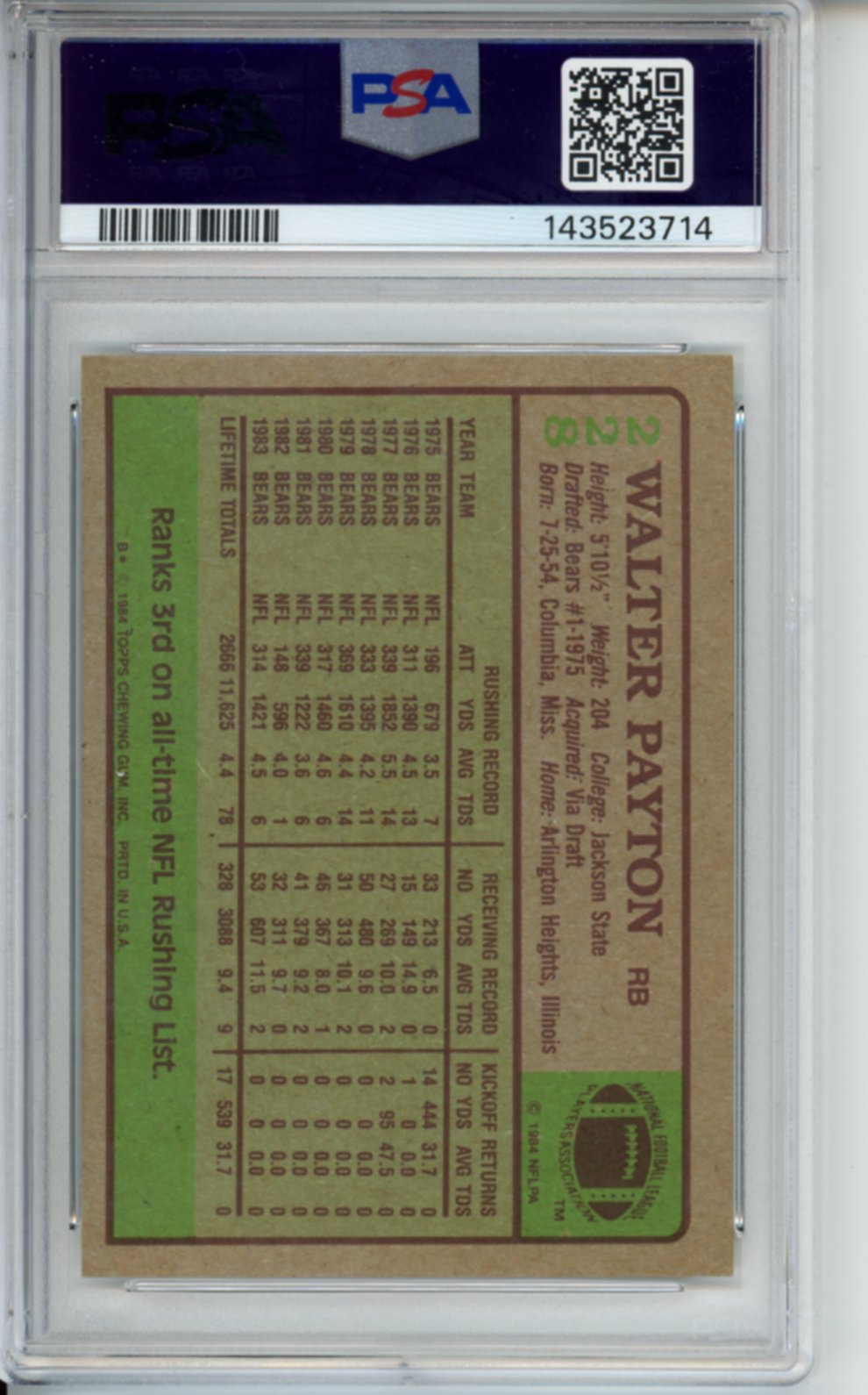 1984 Topps Walter Payton, #228, PSA 6