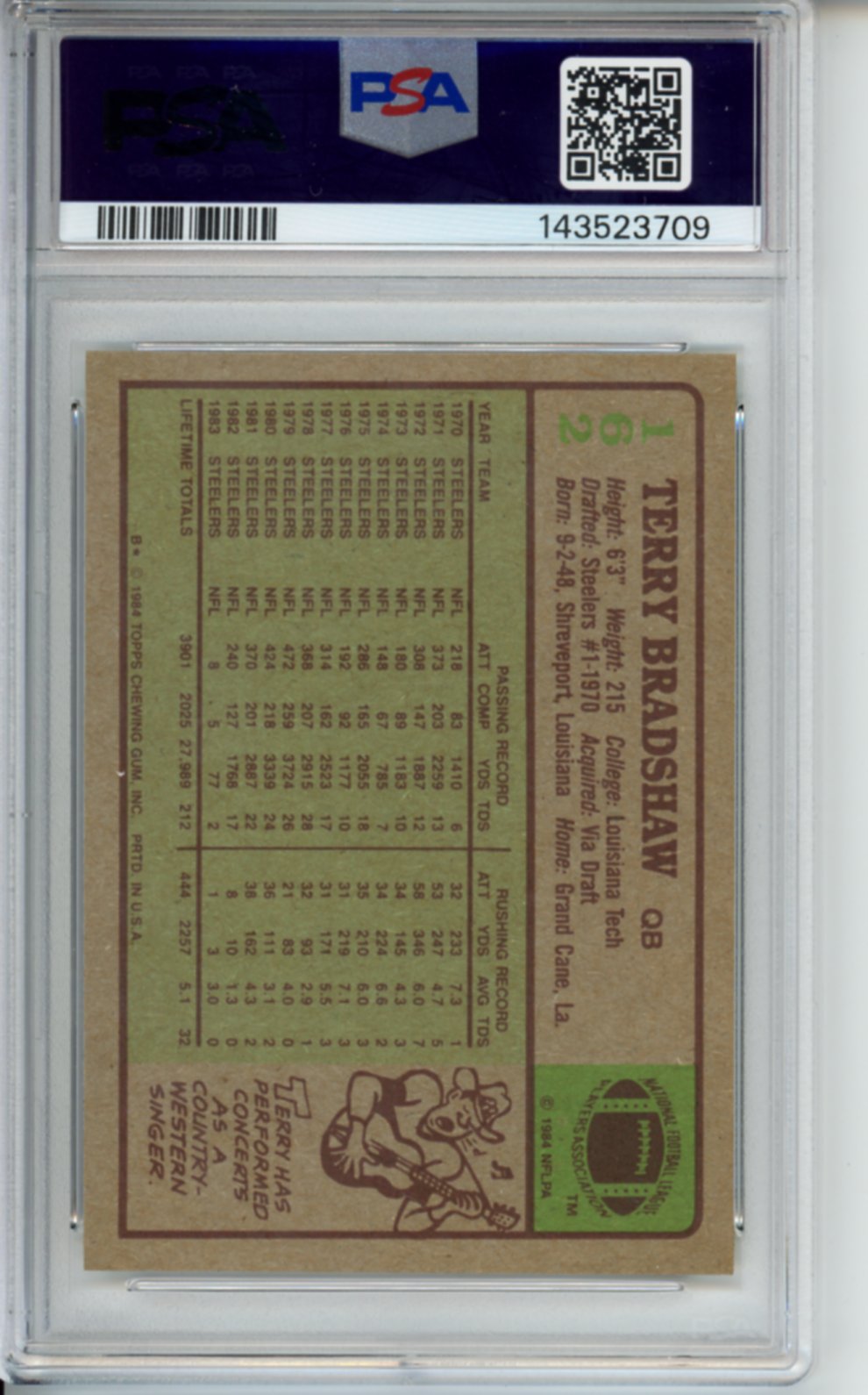 1984 Topps Terry Bradshaw, #162, PSA 8