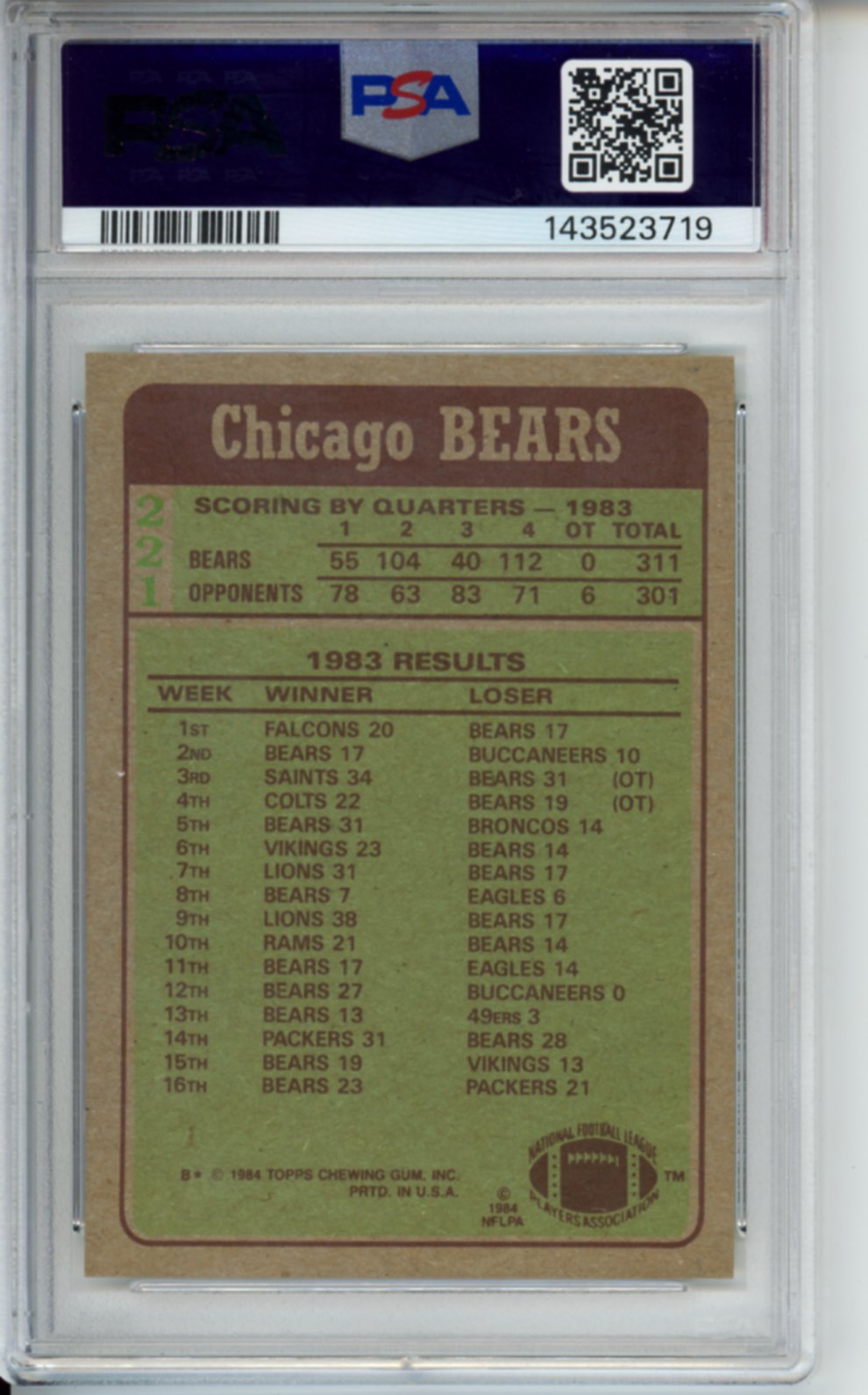 1984 Topps Walter Payton Bears Team Leaders, #221, PSA 8