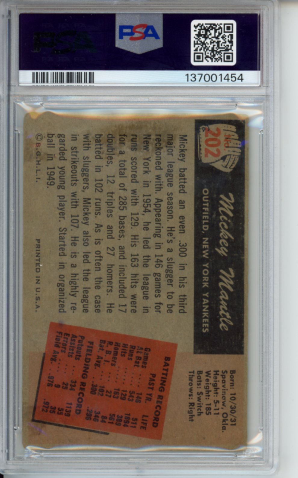 1955 Bowman Mickey Mantle, #202, PSA 2