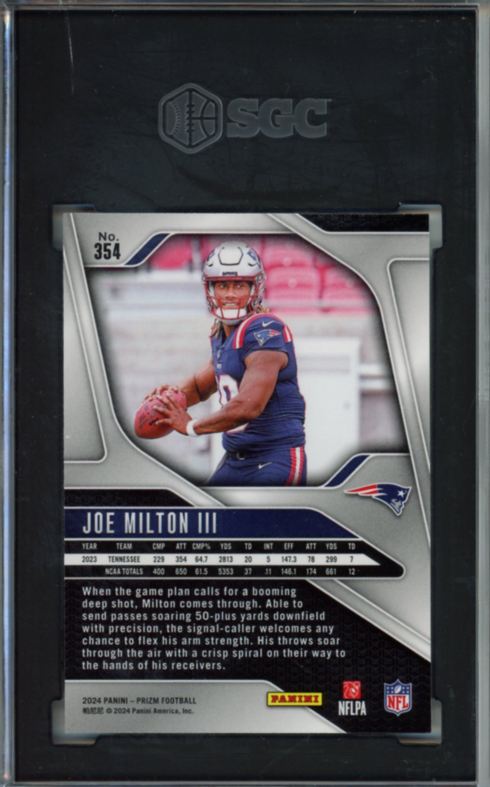 2024 Panini Prizm Joe Milton III Rookie Card, #354, SGC 9
