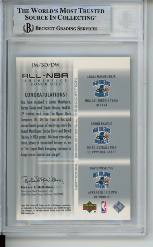 2002 Upper Deck Honor Roll, Triple Warm-ups Patches, Mashburn/Davis/Wesley, #4, BGS 8.5