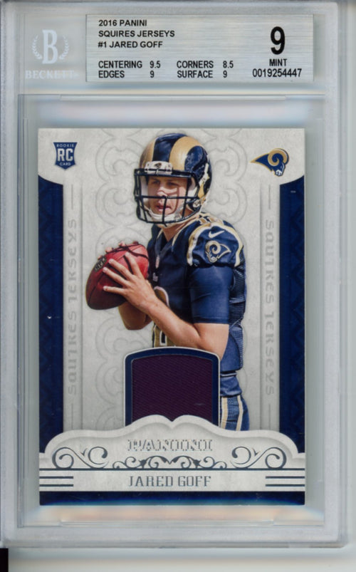 2016 Panini Squires Jerseys, Player-Worn Patch, Jared Goff Rookie Card, #1, BGS 9