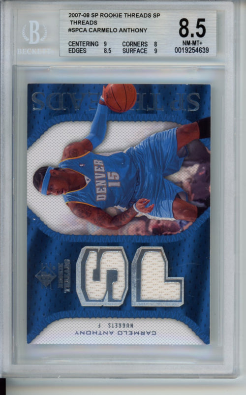 2007 Upper Deck SP Rookie Threads, SP Threads, Game Used Patch, Carmelo Anthony, #SPCA, BGS 8.5
