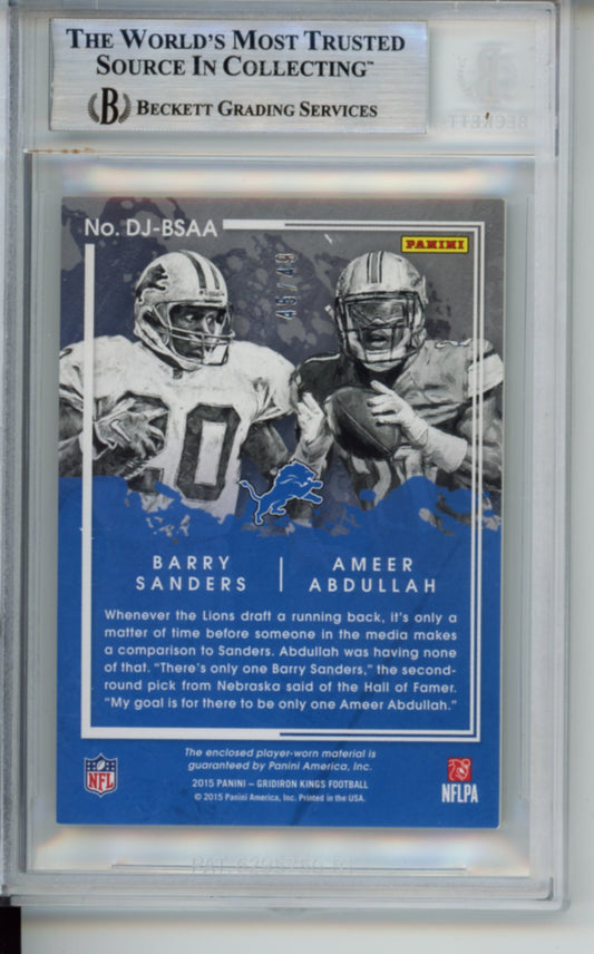 2015 Panini Gridiron Kings, Gridiron Kings Dual Jerseys Patch, Barry Sanders and Ameer Abdullah, #DJAABS, 45/49, BGS 8