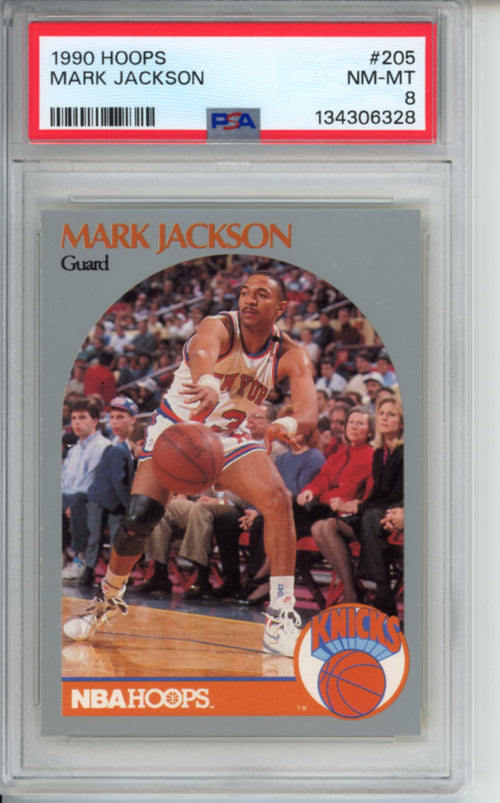 1990 Hoops Mark Jackson, (Menendez Brothers in Background), #205, PSA 8