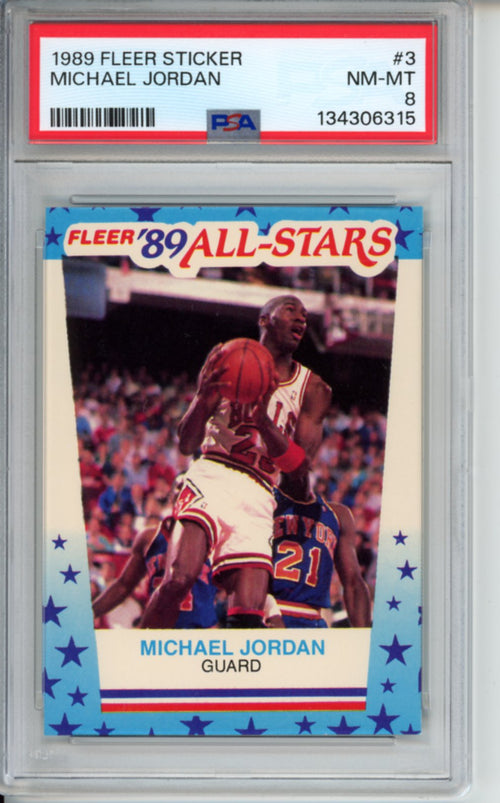 1989 Fleer Sticker, Michael Jordan, #3, PSA 8