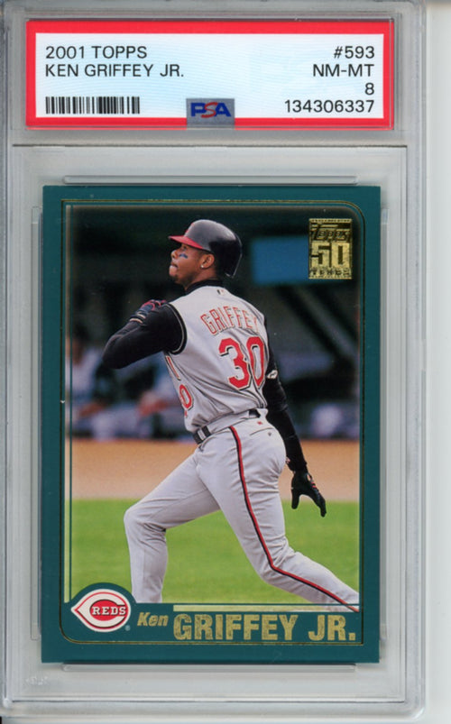 2001 Topps, 50th Anniversary, Ken Griffey Jr., #593, PSA 8