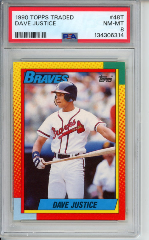 1990 Topps Traded, Dave Justice, Rookie Card, #48T, PSA 8