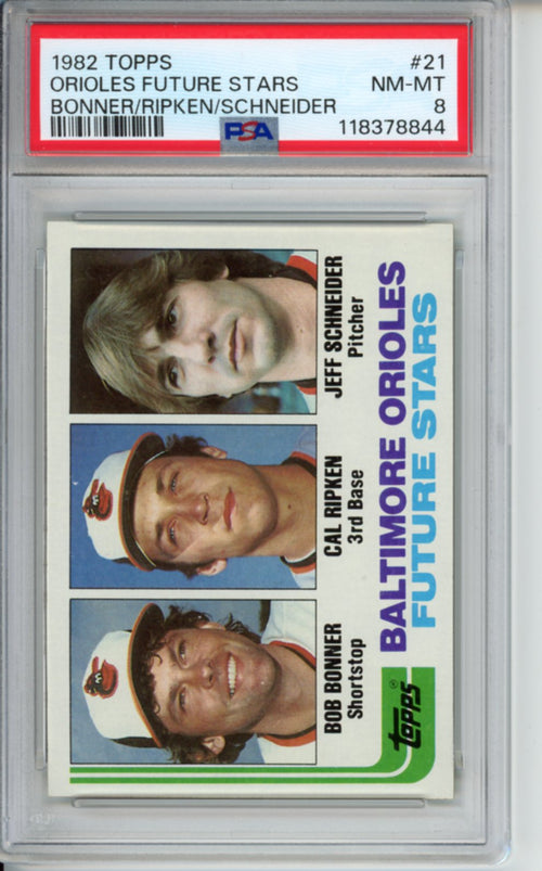 1982 Topps, Orioles Future Stars, Cal Ripken Jr., Rookie Card, #21, PSA 8