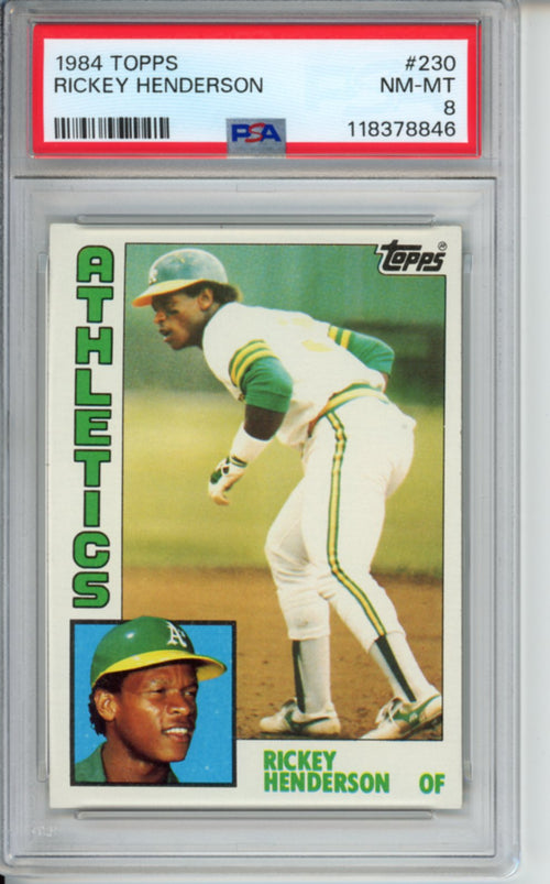 1984 Topps Rickey Henderson, #230, PSA 8