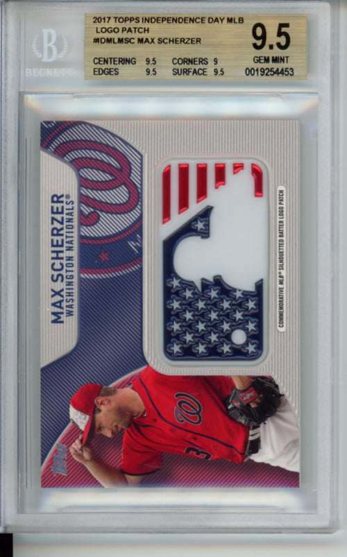 2017 Topps, Series 2, Independence Day MLB Silhouetted Batter Logo Patch, Max Scherzer, #IDMLMSC, BGS 9.5