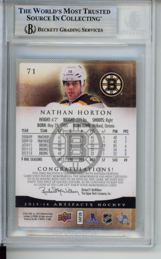 2013 Upper Deck, Artifacts Horizontal, Game-Used Double Patch, Nathan Horton, Numbered 14/36, #71, BGS 8