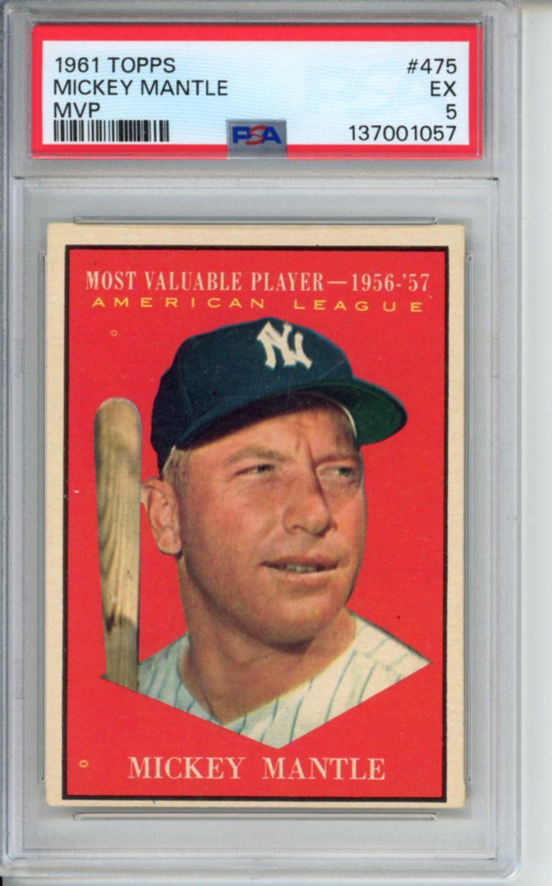 1961 Topps, MVP, Mickey Mantle, #475, PSA 5