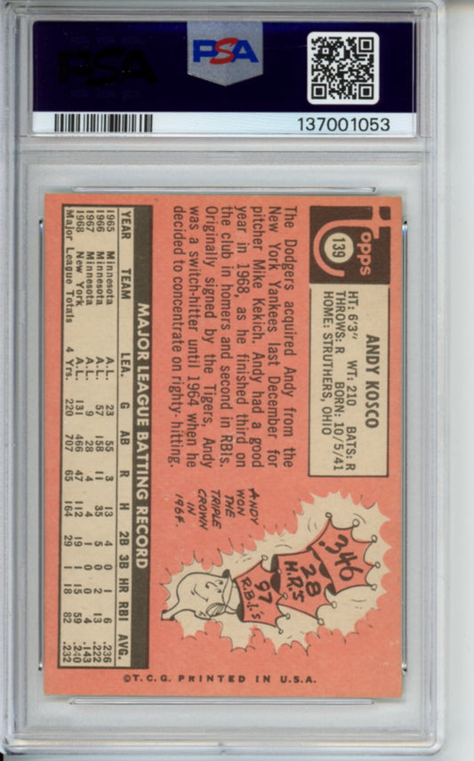 1969 Topps, Andy Kosco, #139, PSA 5
