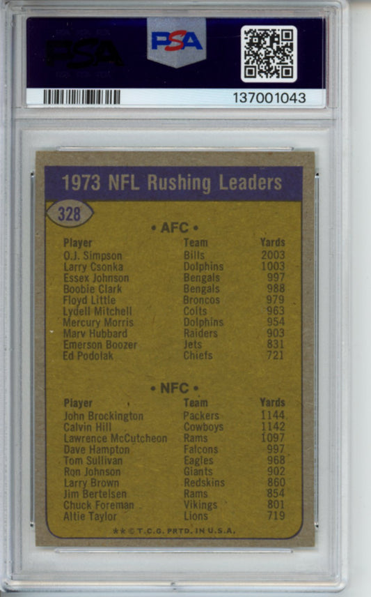 1974 Topps, Rushing Leaders, O.J. Simpson and John Brockington, #328, PSA 4