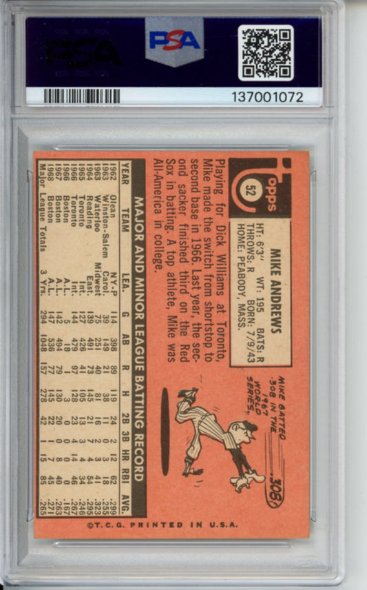 1969 Topps, Mike Andrews, #52, PSA 4