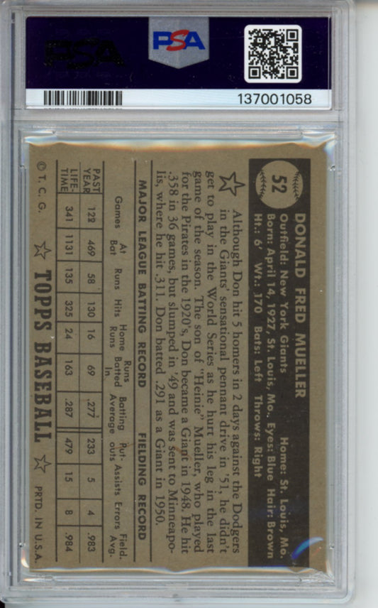 1952 Topps, Black Back, Don Mueller, #52, PSA 4