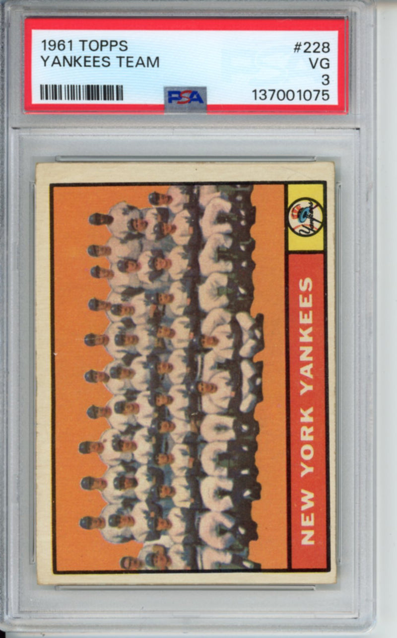 1961 Topps New York Yankees Team, #228, PSA 3
