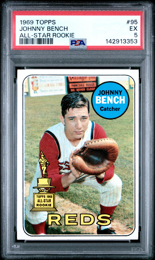 1969 Topps Johnny Bench Rookie Card, #95, PSA 5