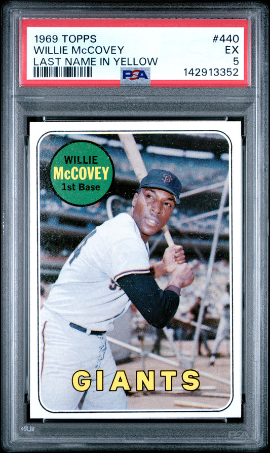 1969 Topps Willie McCovey, Last Name In Yellow, #440, PSA 5