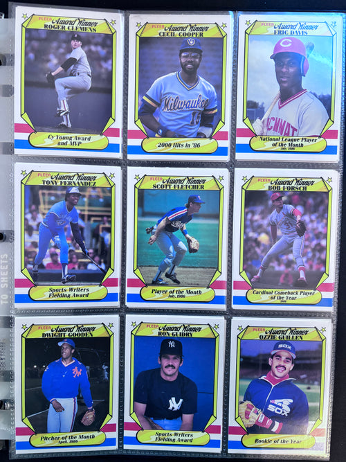 1987 Fleer Award Winner Complete Set, Roger Clemens, Tony Gwynn, Cal Ripken. Jr.