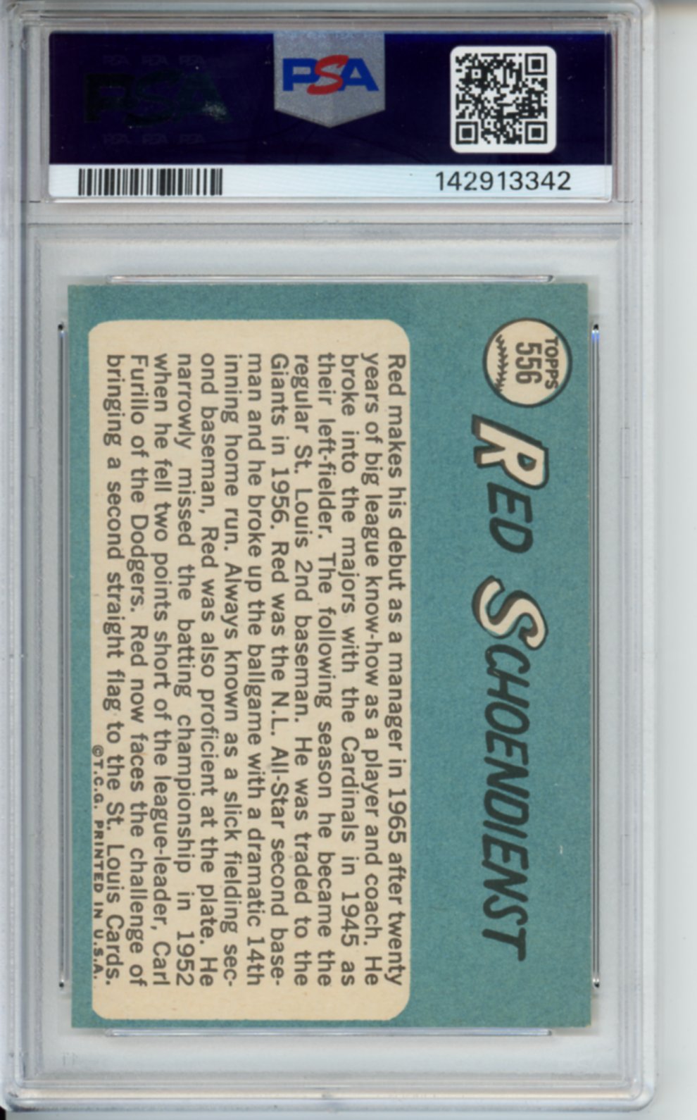 1965 Topps Red Schoendienst, #556, PSA 6
