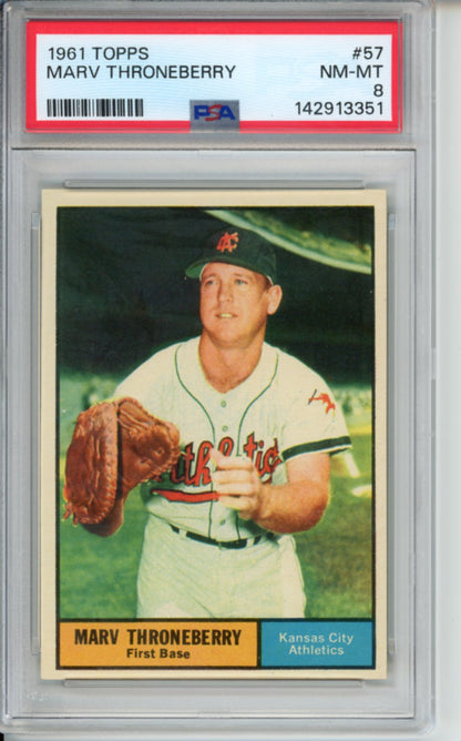 1961 Topps Marv Throneberry, #57, PSA 8