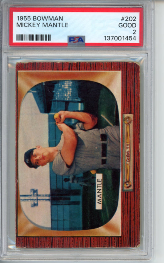 1955 Bowman Mickey Mantle, #202, PSA 2