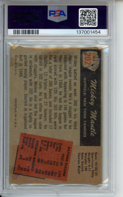 1955 Bowman Mickey Mantle, #202, PSA 2