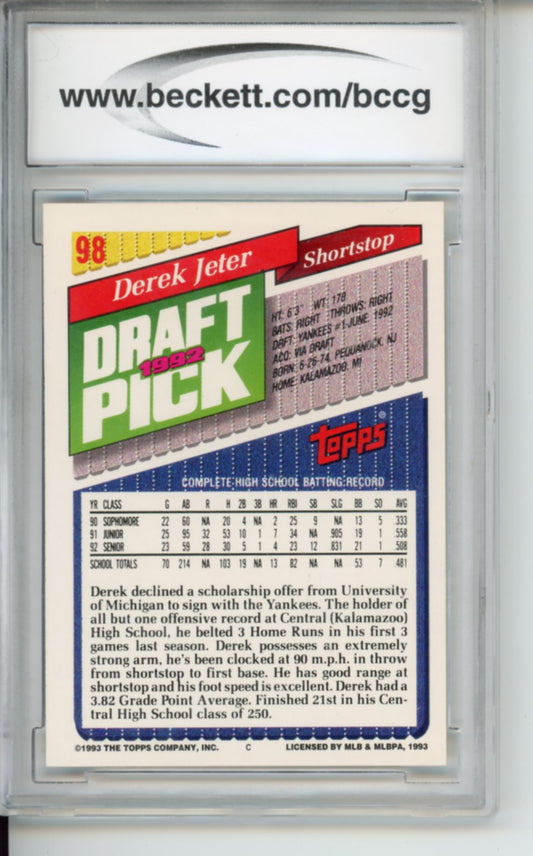1993 Topps Derek Jeter Rookie Card, #98, BGS 10