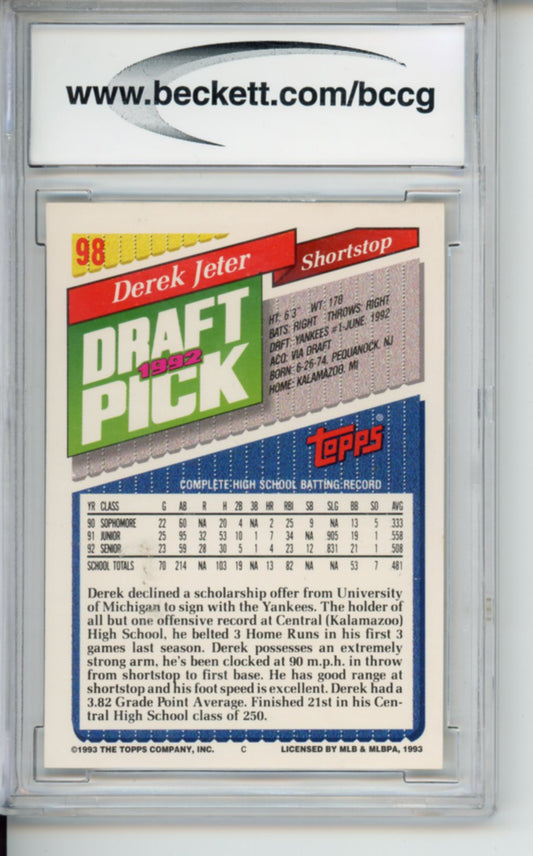 1993 Topps Derek Jeter Rookie Card, #98, BGS 9, FTS147