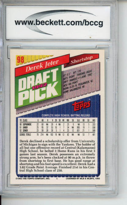 1993 Topps Derek Jeter Rookie Card, #98, BGS 9, FTS146