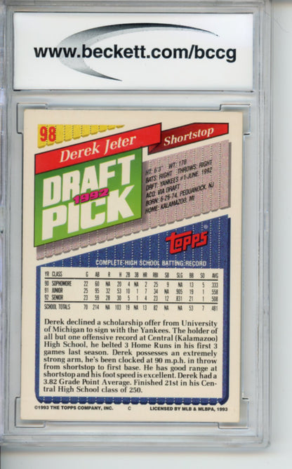 1993 Topps Derek Jeter Rookie Card, #98, BGS 9, FTS145