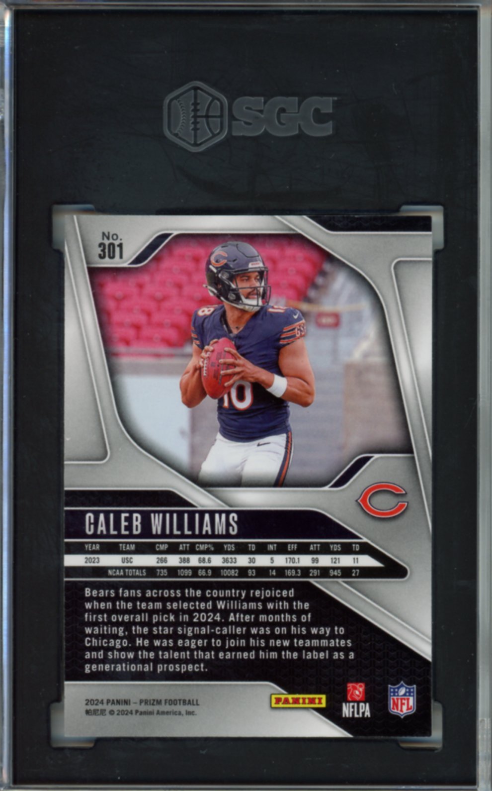 2024 Panini Prizm Caleb Williams Rookie Card, #301, SGC 10