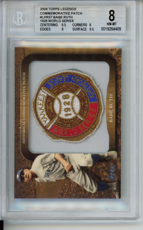 2009 Topps Legends of the Game, 1928 World Series Yankee Uniform Commemorative Patch, Babe Ruth, #LPR57, BGS 8
