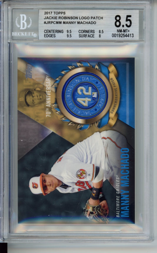 2017 Topps, 70th Anniversary Jackie Robinson Logo Patch, Manny Machado, #JRPCMM, BGS 8.5