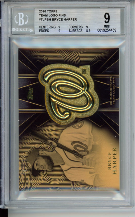 2016 Topps, Series 2, Team Logo Pins, Bryce Harper, #TLPBH, BGS 9
