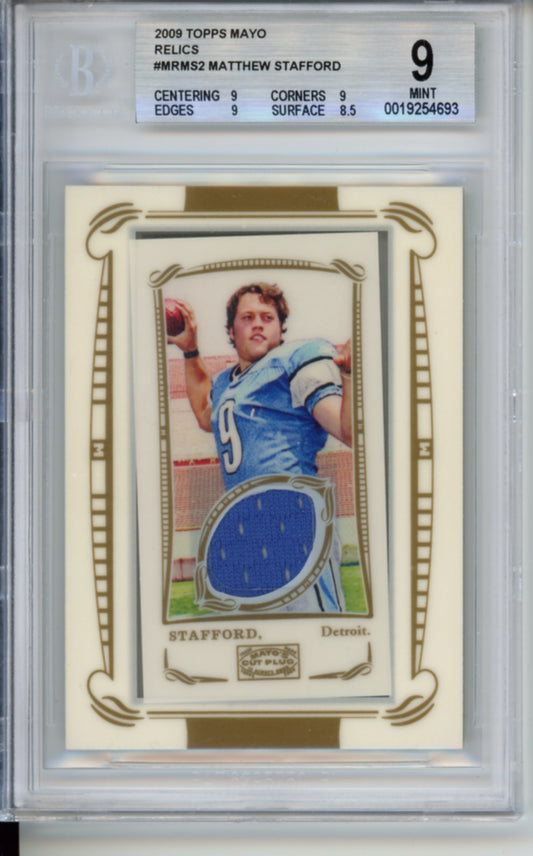 2009 Topps Mayo, Relics, Jersey Patch, Matthew Stafford, #MRMS2, BGS 9