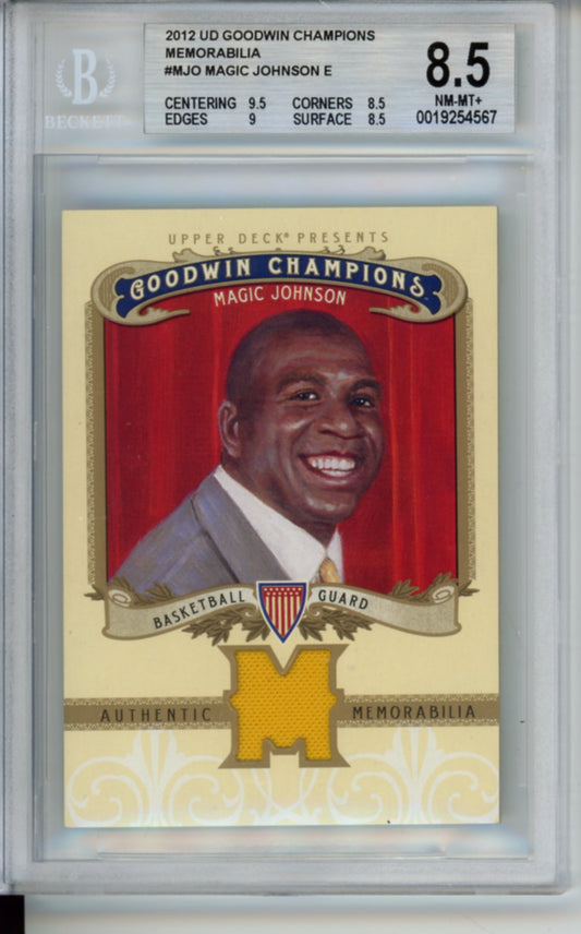 2012 Upper Deck Goodwin Champions Memorabilia, Game Used Patch, Magic Johnson, #MJO, BGS 8.5