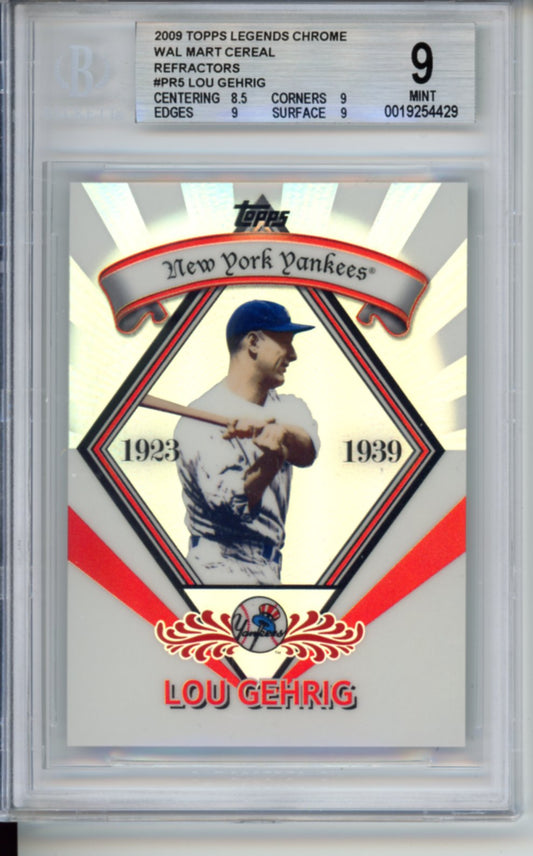 2009 Topps Chrome Legends, Refractors, Wal-Mart Cereal, Lou Gehrig, #PR5, BGS 9