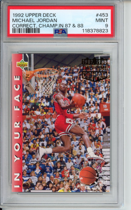 1992 Upper Deck, In Your Face, Michael Jordan, #453, PSA 9