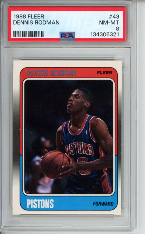 1988 Fleer Dennis Rodman, Rookie Card, #43, PSA 8