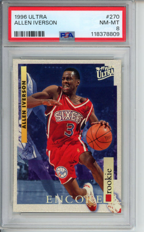 1996 Fleer Ultra Encore, Allen Iverson, Rookie Card, #270, PSA 8