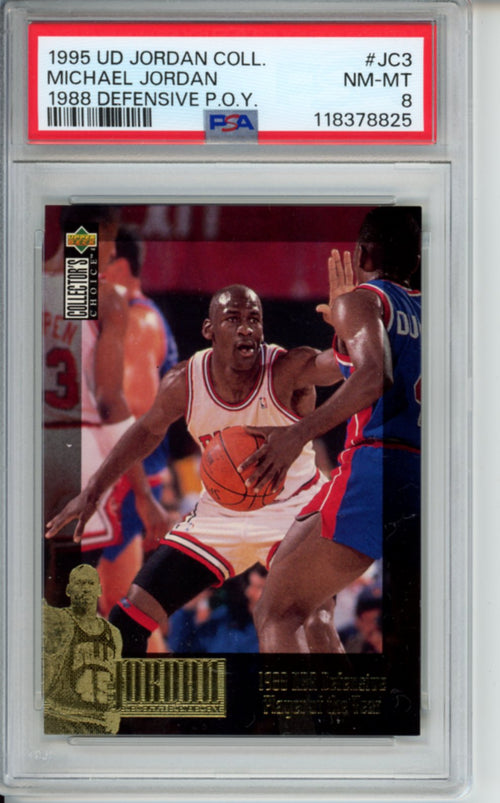 1995 Upper Deck Jordan Collection, 1988 Defensive P.O.Y, Michael Jordan, #JC3, PSA 8